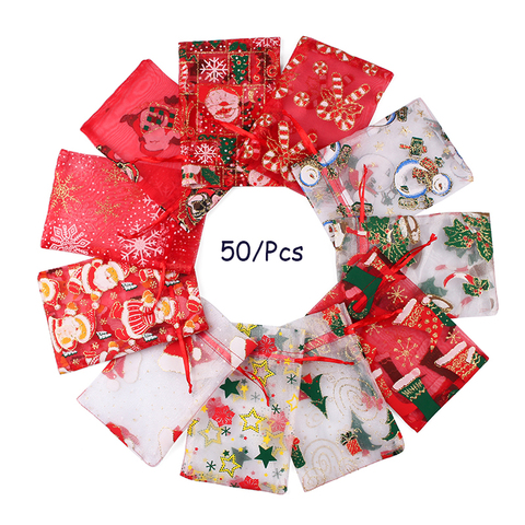 50 PCS 10 x 15cm 13x18cm Christmas Drawstring Organza Gift Bag pouches Party Women's Wedding Candy Shell Chocolate Gift Bag ► Photo 1/6