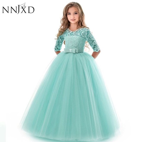 New Princess Lace Dress Kids Flower Embroidery Dress For Girls Vintage Children Dresses For Wedding Party Formal Ball Gown 14T ► Photo 1/6