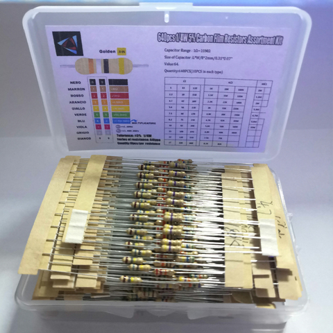 1/4W 5% 640pcs 64 Values 1R - 10MR Carbon Film Resistor Assorted Kit Set ► Photo 1/6