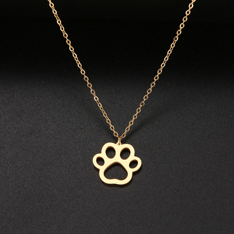 HOT SALE Gold Color Cute Animal Footprints Dog Cat Footprints Paw Necklaces Pendants Women Stainless Steel Jewelry ► Photo 1/4