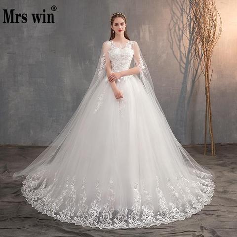 Mrs Win 2022 Chinese Wedding Dress With Long Cap Lace Wedding Gown With Long Train Embroidery Princess Plus Szie Bridal Dress ► Photo 1/6
