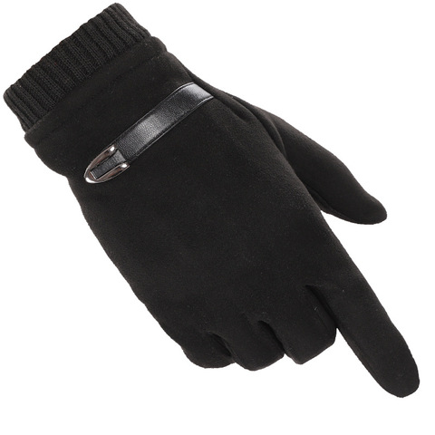 Winter Men Windproof Cuff Gloves Warm Cycling Mittens Faux Suede Thicken Touch Screen Gloves Buckle Driving Guantes Full Finger ► Photo 1/6