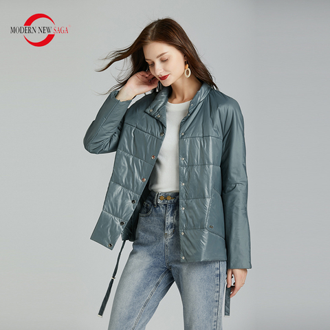 MODERN NEW SAGA 2022 Spring Women Jacket Thin Cotton Padded Jacket Autumn Women Coat Standed Collar Puffer Jacket Women Green ► Photo 1/6