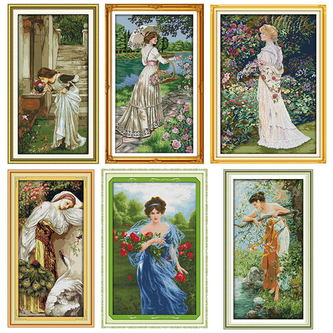 Garden picking the flower and smelling flower girl series count and stamping cross stitch 14CT11CT embroidery kit needlework kit ► Photo 1/6