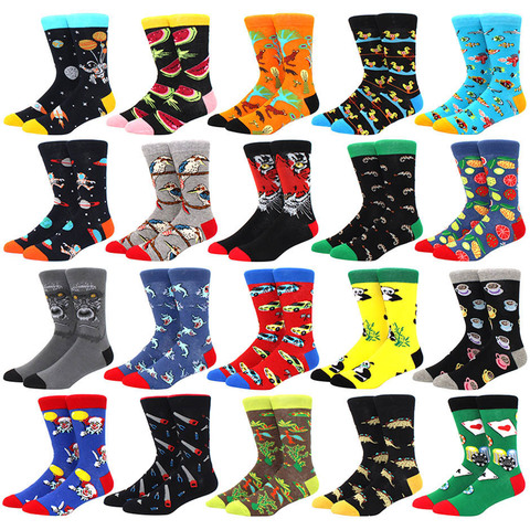 1pair men socks color combed cotton mens socks dress business casual novelty cartoon Animal fruit funny crew socks Calcetines de ► Photo 1/6