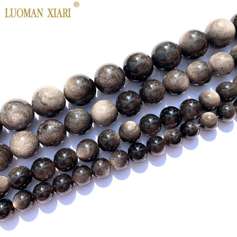 Fine AAA+ Natural rare Silvery Obsidian Round Stone Beads For Jewelry Making DIY Bracelet Necklace 8/10/12/14 mm Strand 15'' ► Photo 1/6