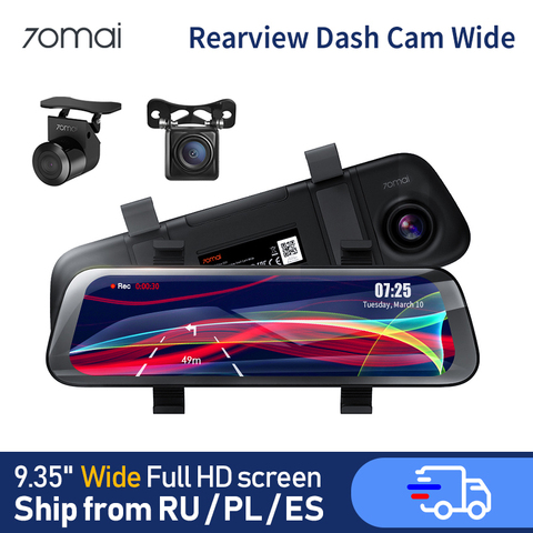 70mai Rearview Dash Cam Wide 1080P Auto Cam 130 FOV 9.35 Inch Full Screen 70mai Mirror Car Recorder Stream Media Car DVR ► Photo 1/6