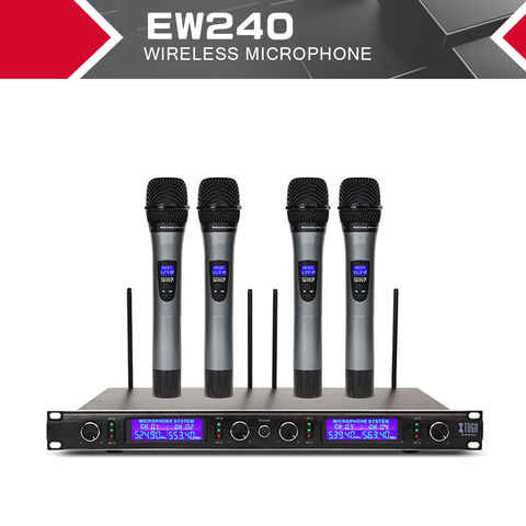 XTUGA EW240 4 Channel Wireless Microphones System UHF Karaoke System Cordless 4 handheld Mic for Stage Church Use for Party ► Photo 1/6