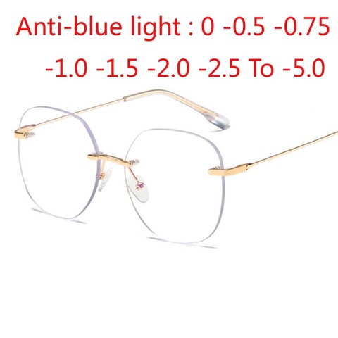 Metal Rimless Glasses Frame Women Prescription Anti-blue light Myopia Optical Oval Eyewear 0 -0.5 -1.0 -1.5 To -5.0 ► Photo 1/6