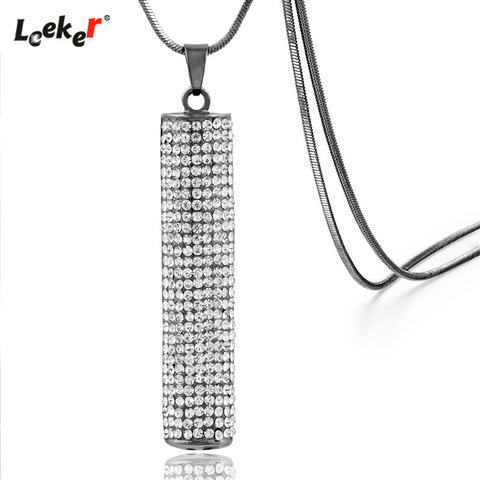 LEEKER Full Rhinestone Cylindrical Pendant Long Necklace Snake Chain Women Statement Jewelry 356 LK4 ► Photo 1/6