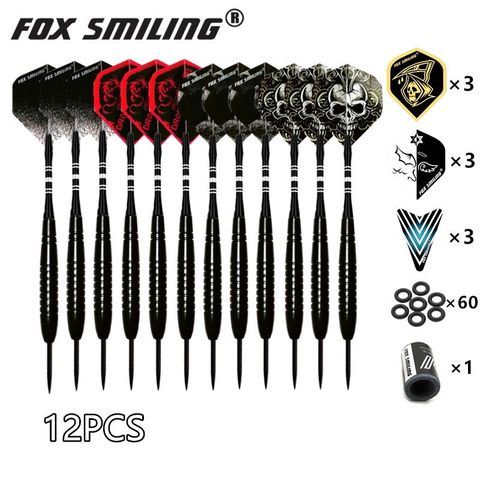 Fox Smiling 12PCS 18/22/23g Steel Tip Darts With Aluminum Nylon Shaft With 9PCS Flights，60PCS Rubber O Ring, 1PCS sharpener ► Photo 1/6