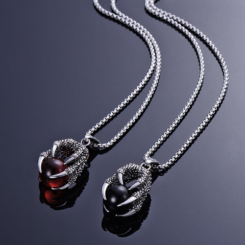 Stainless Steel Black Dragon Claw Black Red Ball Pendant Necklace Punk Rock Dragon Coll Necklaces Charm ► Photo 1/5