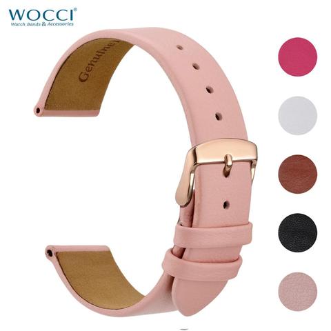 WOCCI 14mm 16mm 18mm 20mm Genuine Leather Watch Band Bracelet for Ladies with Stainless Steel Buckle Replacement Strap ► Photo 1/6
