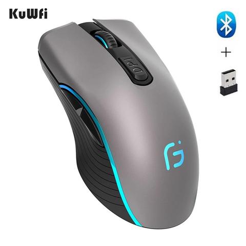 KuWFi Computer Mouse Bluetooth 4.0+ 2.4Ghz Wireless Dual Mode 2 In 1 Mouse 2400DPI Ergonomic Portable Optical Mice for PC/Laptop ► Photo 1/6