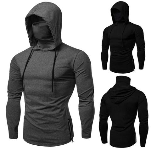 Men Autumn Casual Gym Thin Long Sleeve Hoodie Face Cover Solid Color Sweatshirt Men Clothing sudaderas hombre толстовки 2022 ► Photo 1/6
