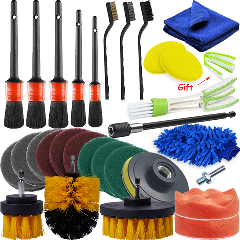 30Pcs Detailing Brush Set Power Scrubber Drill Brush Car Detail Brush For Air Vents Car Polish Pad For Glass Tire Rim Cleaning ► Photo 1/1