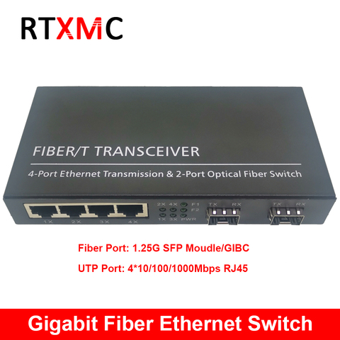2SFP 4RJ45 2G4E Gigabit Media Converter 10/100/1000M Ethernet Converter Transceiver fiber optical switch ► Photo 1/6