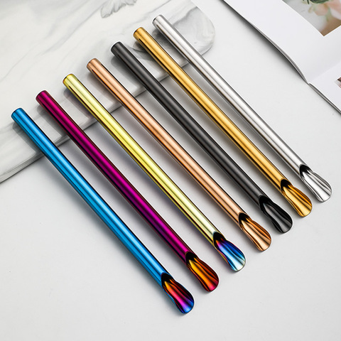 Convenient Reusable Stainless Straw Spoon Durability Drinking Straw Stainless Steel Stirring Spoon Creative ► Photo 1/6