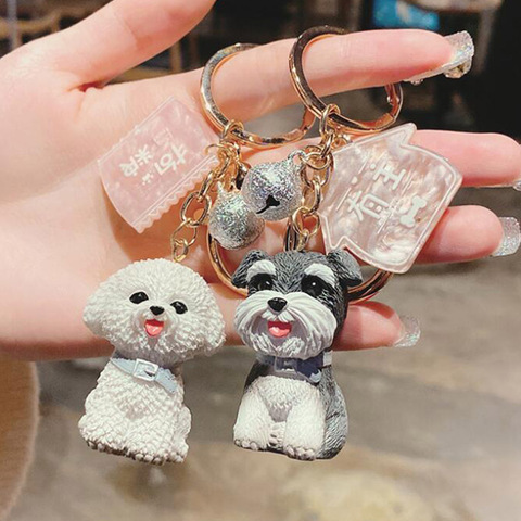 Simulation Dog Keychain Bichon Frise Schnauzer Pet Key Chains Holder Purse for Women Car Keyring Bag Pendant Jewelry Fine Gifts ► Photo 1/6