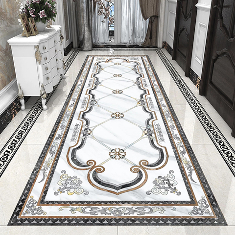 Custom 3D Floor Wallpaper Living Room Entrance Restaurant White Marble Flower Pattern Foor Sticker Mural Wall Papers Home Decor ► Photo 1/5