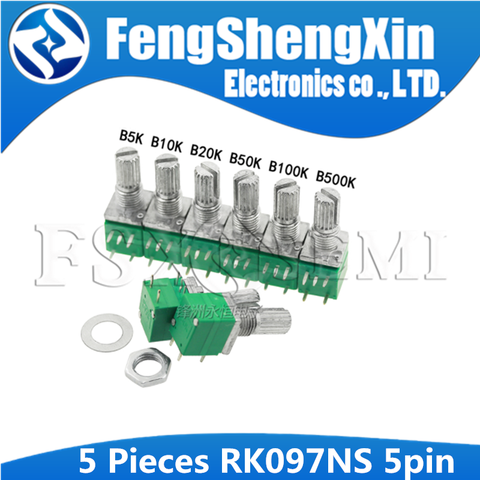 5pcs New RV097NS 5pin RK097NS RV097 5K 10K 20K 50K 100K 500K with a switch audio shaft 15mm amplifier sealing potentiometer ► Photo 1/1