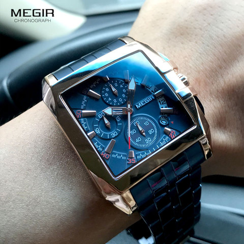 MEGIR Men's Stainless Steel Watches Men Fashion Luxury Blue Rose Gold Wristwatch Man Waterproof Luminous Military Sport Watch ► Photo 1/6