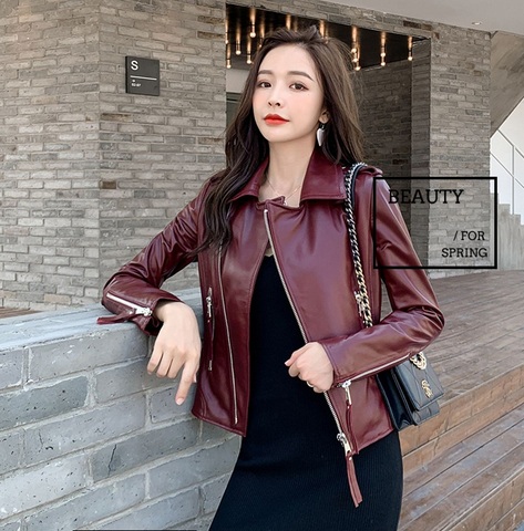 Free shipping,2022 new quality women Genuine leather jacket.fashion sheepskin biker clothes,casual slim leather coat,wholesales ► Photo 1/6