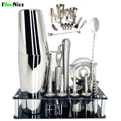 1-14 Pcs/set 600ml 750ml Stainless Steel Cocktail Shaker Mixer Drink Bartender Browser Kit Bars Set Tools With Wine Rack Stand ► Photo 1/6