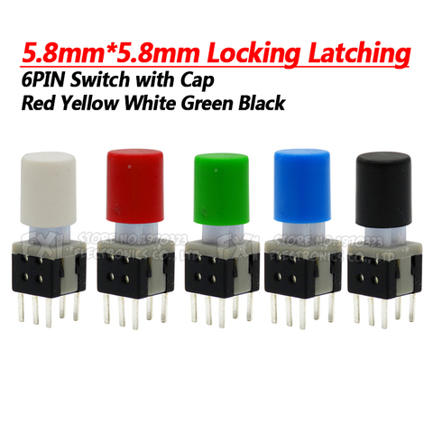 10Sets = 20PCS 5.8*5.8mm with cap Locking Latching Push Tactile Power Micro Switch Kit 6 Pin Button Switches 5.8x5.8mm ► Photo 1/6