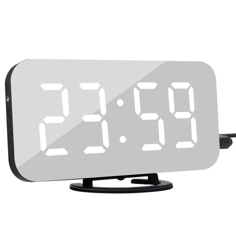 LED Alarm Clock Mirror Digital Clock Snooze Time Temperature Night Display Reloj Despertador 2 USB Output Ports Table Clock ► Photo 1/6