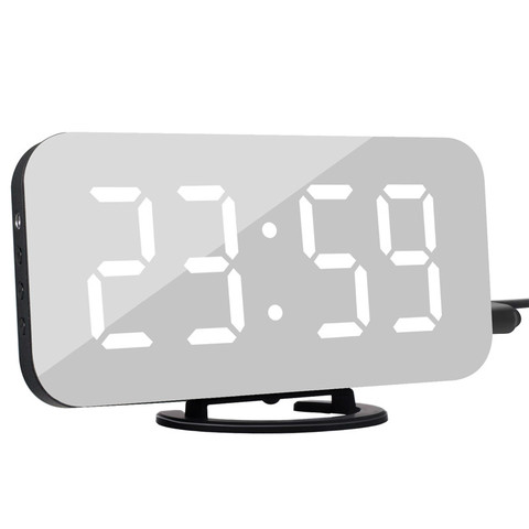 USB Led Light Display Time LED Display Digital Alarm Clock Mirror Clock  Snooze