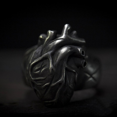 Stainless Steel Unique New Vintage Heart Ring Biker Rock Roll Gothic Punk Santa Muerte Jewelry Party Boyfriend Gift OSR533 ► Photo 1/6