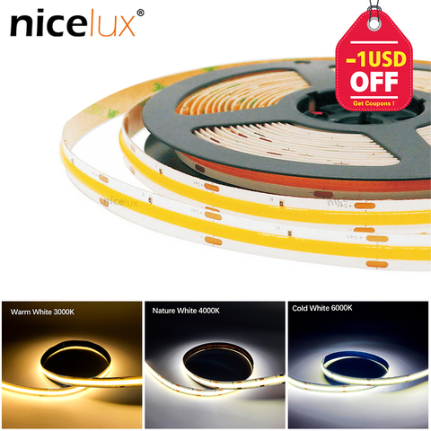 Flexible COB LED Strip Light 12V 24V 8mm 480 lights High Density Tape Ribbon RA80 2700 3000K 4000K 6000K Linear Dimmable FOB COB ► Photo 1/6