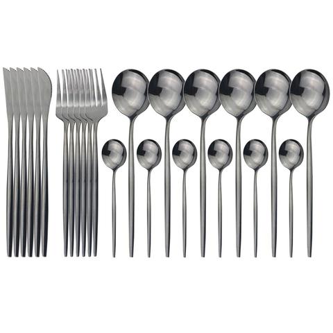 24Pcs Black Gold Cutlery Set 18/10 Stainless Steel Dinnerware Set Colorful Knife Fork Spoon Tableware Kitchen Dinner Silverware ► Photo 1/6