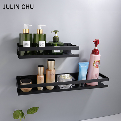 Stainless Steel Bathroom Shelf Black Shower Shampoo Storage Rack Adhesive Suqare Kitchen Bathroom Shlef  20cm 30cm 40cm 50cm ► Photo 1/6