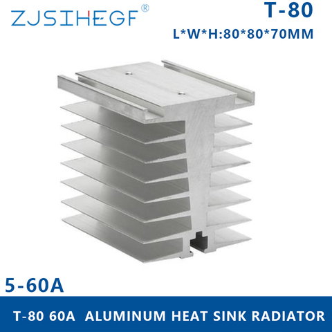 T type  L*W*H:80*70*80mm Aluminum Heat Sink Dissipation Radiator  T-80 Din Rail Mount With for 10-60A Solid State Relay SSR ► Photo 1/6