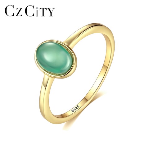 CZCITY Genuine 925 Silver Sterling Oval Emerald Rings for Women Temperamental Femme Gemstone Rings Fine Jewelry Anniversary Gift ► Photo 1/6