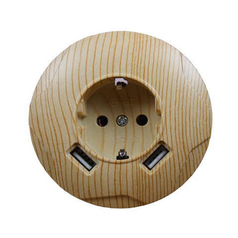 2022 new USB Wall Socket Round Free shipping  Double USB Port 5V 2A usb wall outlet high quality usb wood tree color FY03 ► Photo 1/6