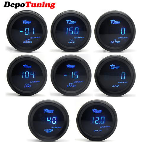 DepoTuning  2'' 52MM Boost/Water Temp/Oil Temp/Volt/Tachometer/Oil Pressure Gauge Black Color Digital Blue Led + Gauge Pods ► Photo 1/6