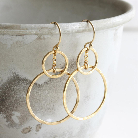 14K Gold Filled Circle Earrings Hammered Gold Jewelry Minimalism Oorbellen Boho Brincos Vintage Pendientes Women Drop Earrings ► Photo 1/1