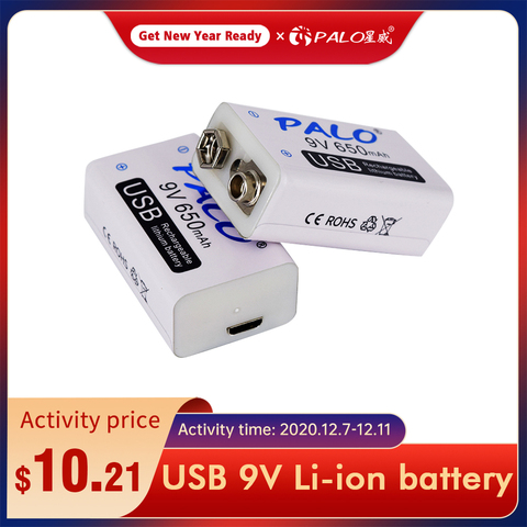 Palo 650mAh Micro USB 9V 6F22 Li-ion Rechargeable Battery For RC Helicopter Model Microphone Guitar EQ Smoke Alarm Multimeter ► Photo 1/6