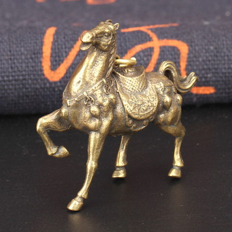 Antique Pure Copper Running War Horse Miniatures Figurines Tea Pet Table Ornament Decorations Metal Brass Steed Keyring Pendants ► Photo 1/6