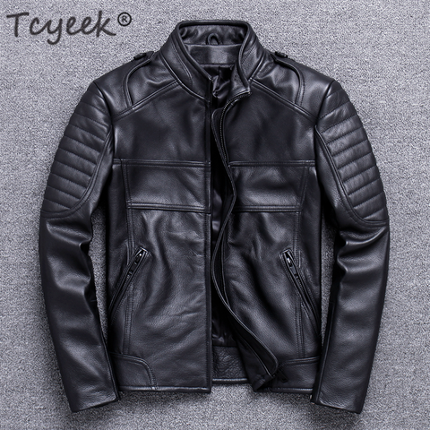 Tcyeek Spring Autumn 100% Genuine Leather Jacket Men Winter Clothes 2022 Streetwear Moto Biker Natural Real Cow Leather Coat 820 ► Photo 1/6