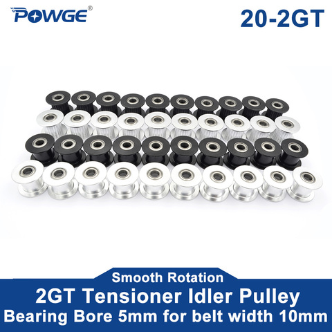 POWGE 10pcs 2M 2GT 20 Teeth Synchronou Idler Pulley Bore 5mm Black with Bearing for GT2 Open belt Width 10MM 20teeth 20T Wheel ► Photo 1/5