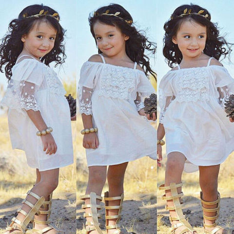 3-7 Years Lovely Toddler Children Little Baby Girls Lace Tulle Princess Dresses Wedding Mini Tutu White Dresses ► Photo 1/6