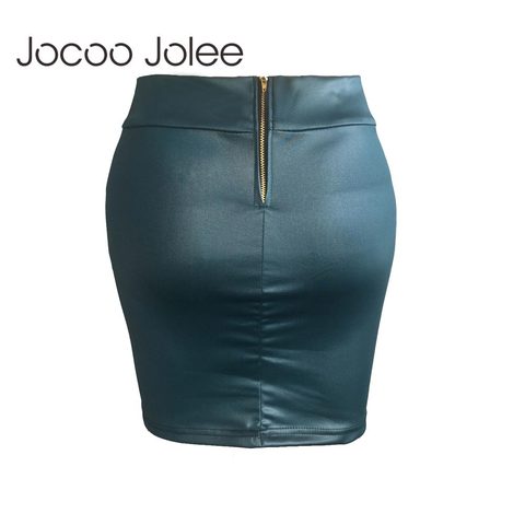 Jocoo Jolee Women Sexy PU Leather Skirts Autumn Zipper Back Faux Leather Mini Skirts 2022 New Fashion Bodycon Skirts Cheap ► Photo 1/6