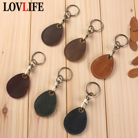 Brand Leather RFID Keychain Key Ring Water Drop Doorlock Access Control RFID Tags ID Card Case Rectangular Round Fashion Keyring ► Photo 1/6