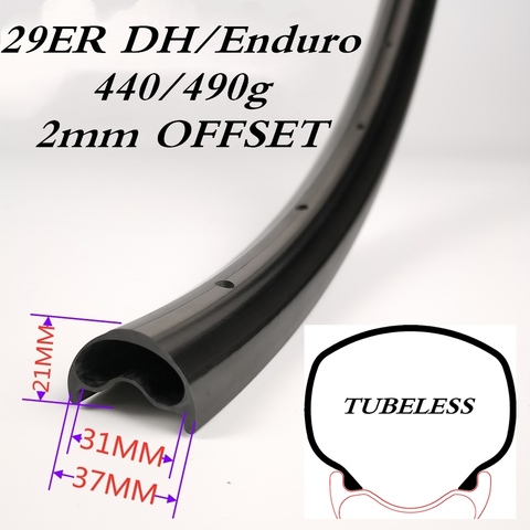 Lifetime Warranty Paintless 29er DH440g 37mm Width 21mm Depth Keel Reinforcement Asymmetry Carbon MTB Bike Rim Tubeless ► Photo 1/6