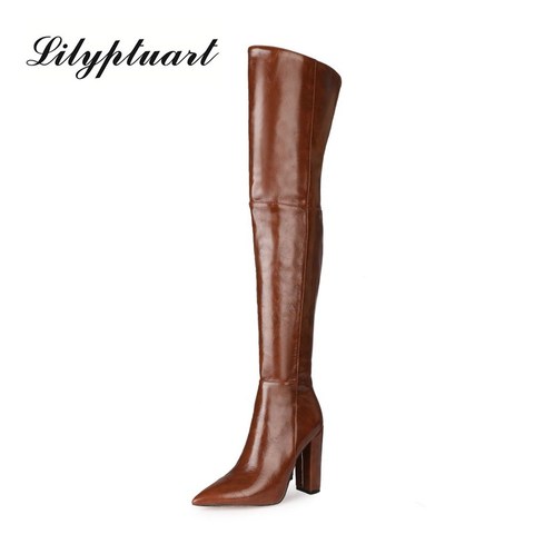 High Heel Over the Knee High Boots Women Fashion Faux Leather High Heel Thigh High Boots Pointed Toe Woman Winter autumn Shoes ► Photo 1/6