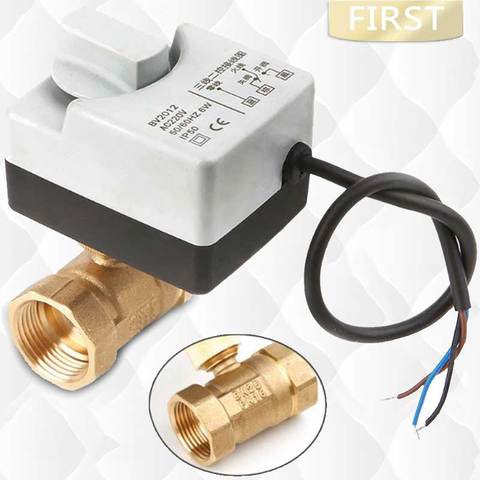 AC220V DN15 DN20 DN25 2 way 3 wire brass wires motorized ball valve 220v electric valve actuator with Manual switch ► Photo 1/6